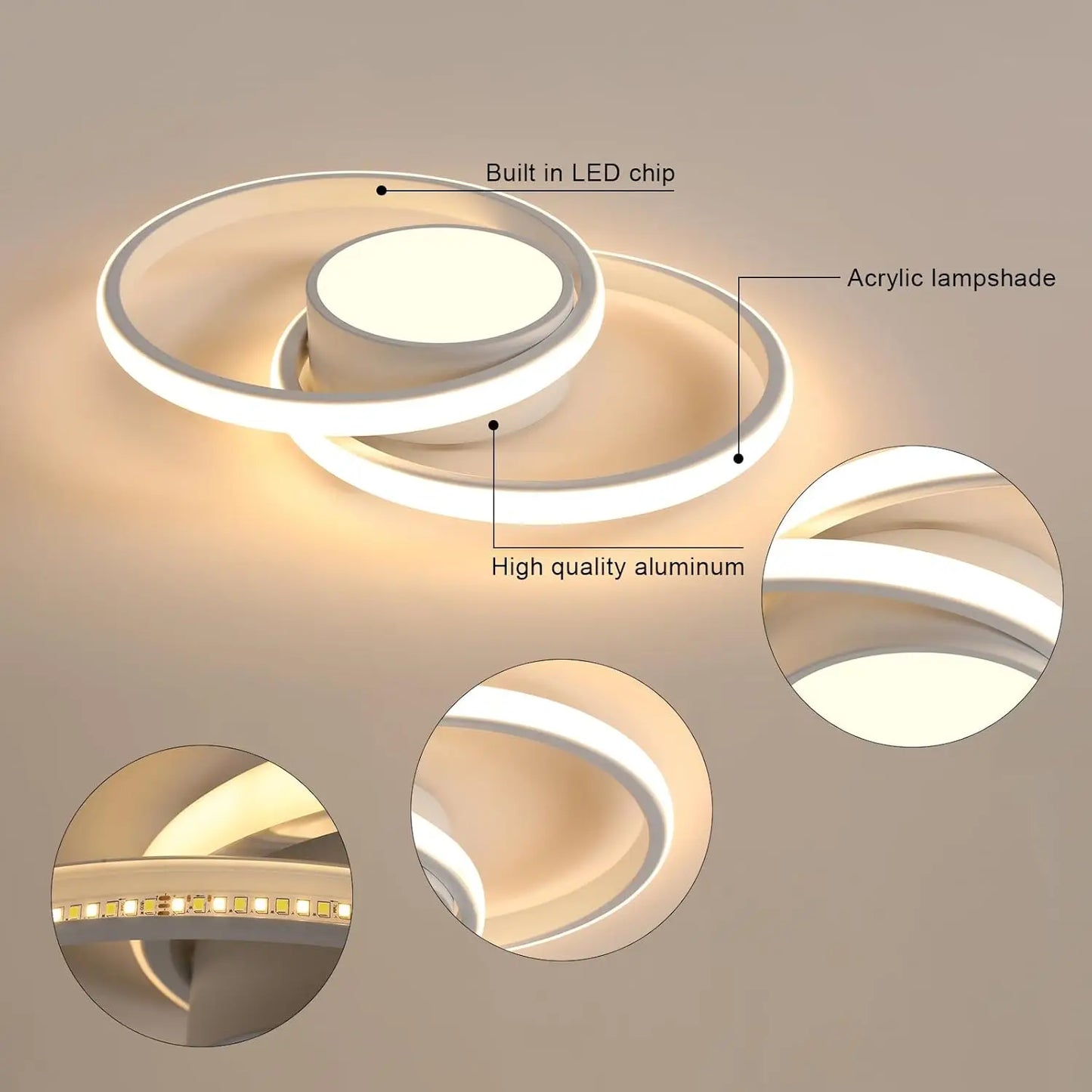 Dimmable LED Ceiling Light,Modern Ceiling Lamp with Remote Control 40W,Round Metal and Acrylic Ceiling LED Light(3000K-6500K)