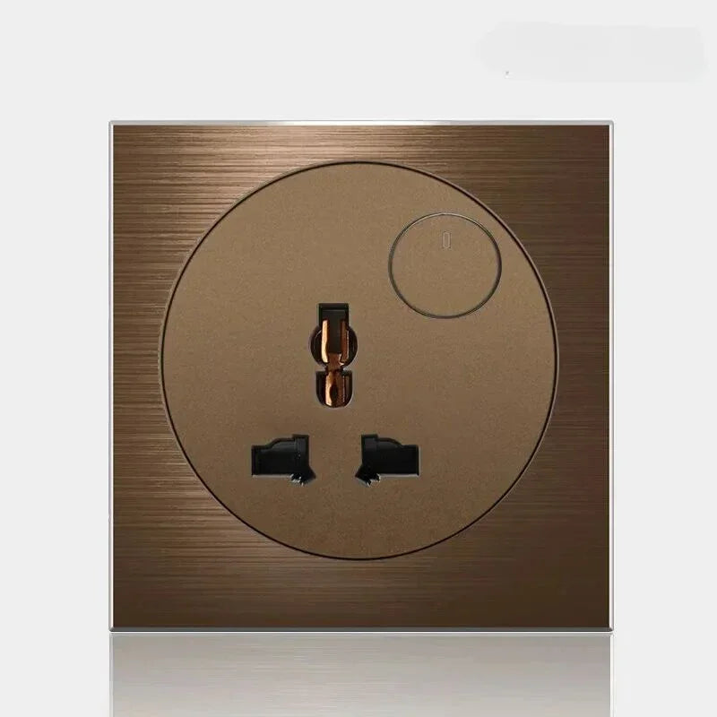 High quality coffee color universal Retro Eu FR 220V wall light switch,Reset button switch electrical socket with LED indicator
