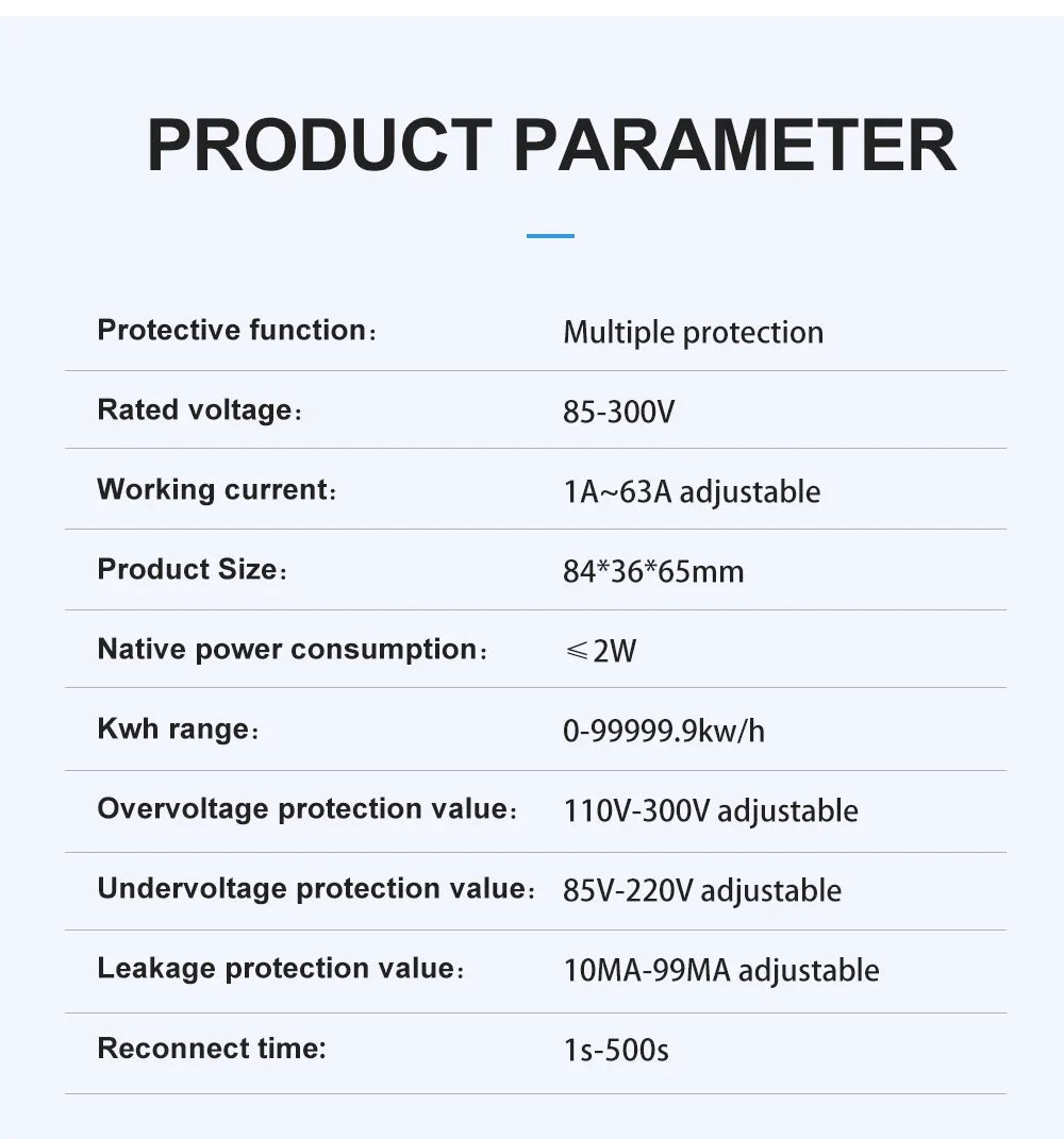 TOMPD-63 WFI switch 63A smartlife TUYA Circuit breaker Energy Meter Metering Timer with voltage current and leakage protection