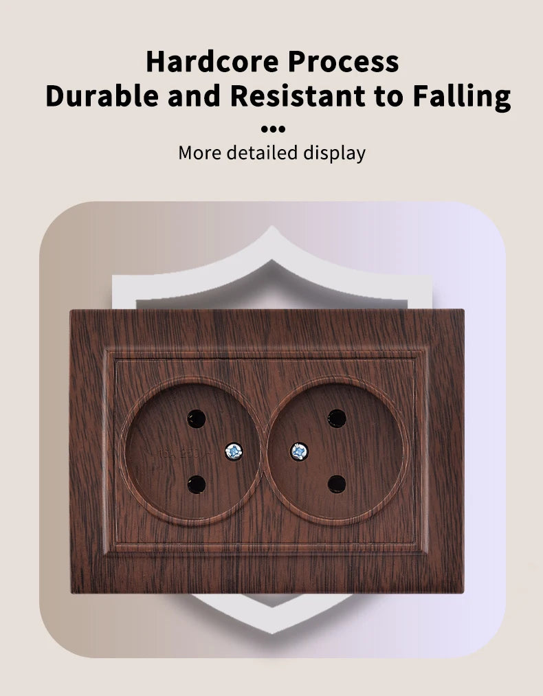 WESA Brown Wooden Wall Surface Socket Plugs Power 2 Socket Electrical Outlett Not Ground Flame Retardant Paint Plastic Sockets