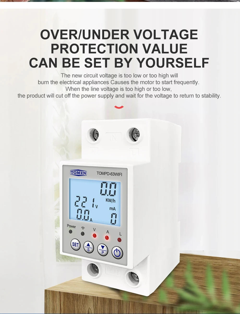 TOMPD-63 WFI switch 63A smartlife TUYA Circuit breaker Energy Meter Metering Timer with voltage current and leakage protection