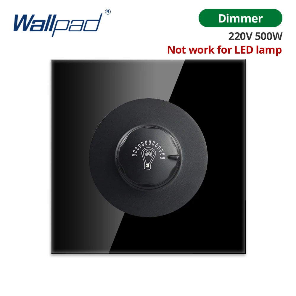Wallpad Black Glass Panel With Large Circle Blue LED Indicator Wall Light Switch and Socket Round Button Electric Outlet