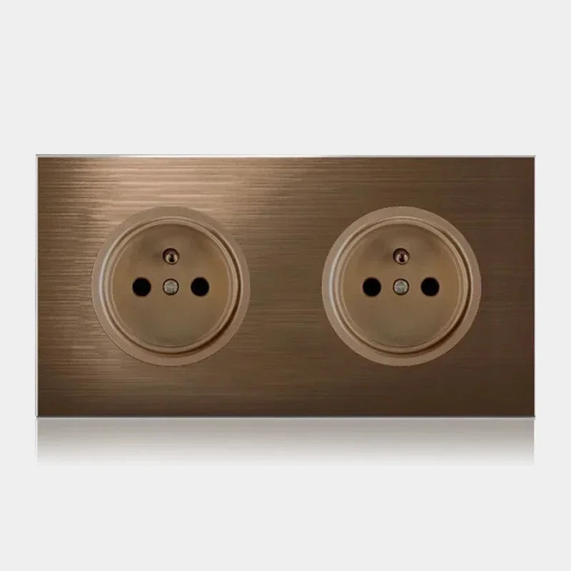 High quality coffee color universal Retro Eu FR 220V wall light switch,Reset button switch electrical socket with LED indicator