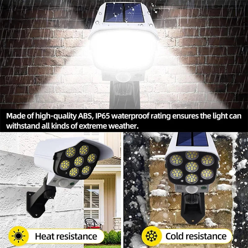 Solar Lights Outdoor With Motion Sensor Remote Controller FloodLights Wireless Dummy Decoy Fake Security Camera for Garden