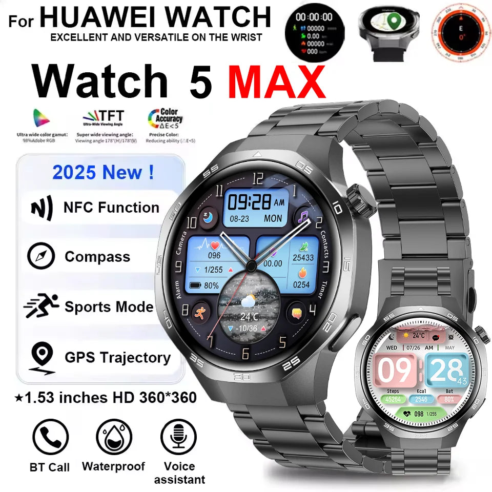 New Smartwatch For Huawei GT5 Men Outdoor Sports Compass Bluetooth Talk NFC Heart Rate GPS Track Weather Waterproof Smart watch