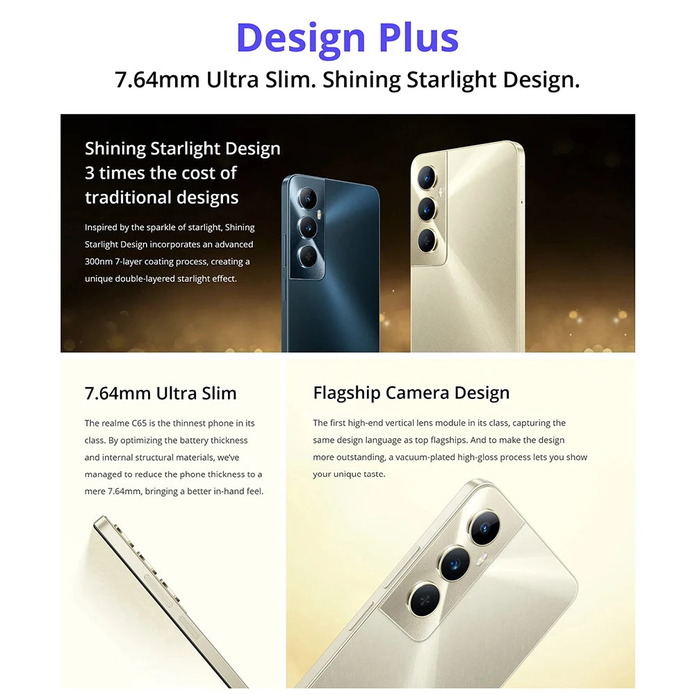 realme C65 Smartphone 50MP AI Camera 45W SUPERVOOC Charge 6.67'' Large Display 5000mAh Battery Helio G85 NFC