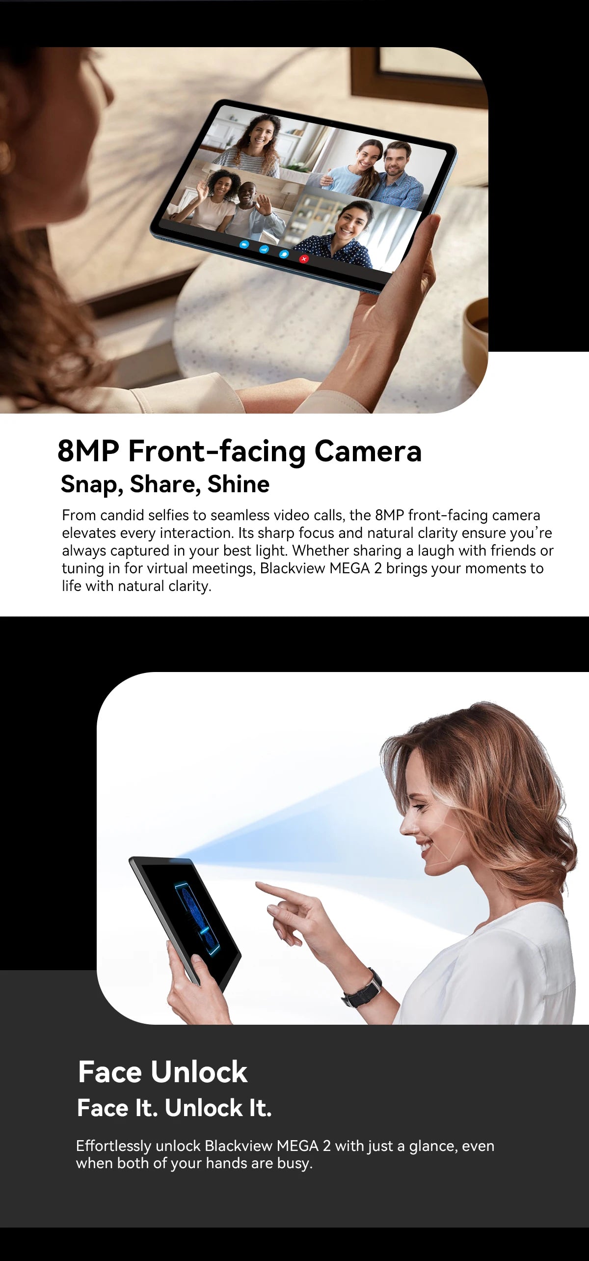 Blackview MEGA 2 Tablets 12 inch 2K Display Widevine L1 24GB(8+16) Android 15 256GB 9000mAh AI Main Camera Pad PC