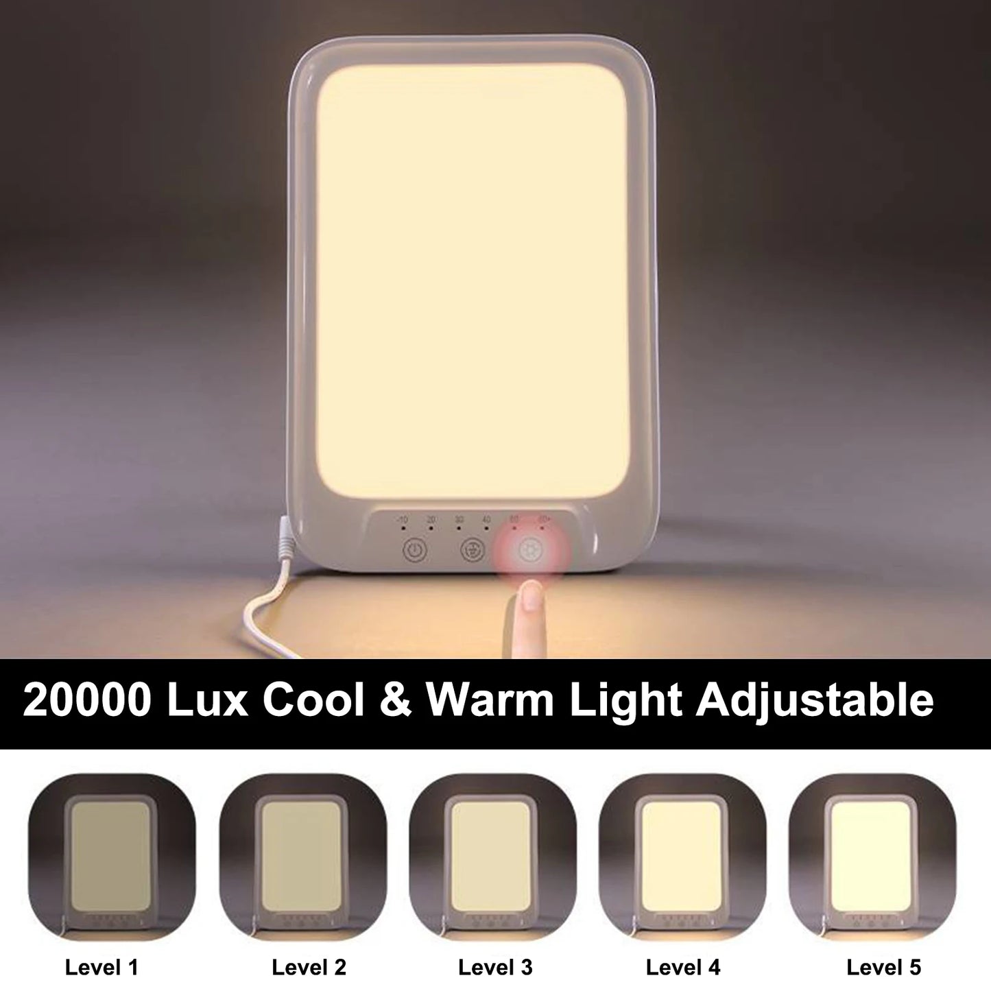 LED Daylight Lamp Cool & Warm Light Therapy Lamp Against Depression 3 Light Colours 5 Brightness Levels Touch Control Daylight