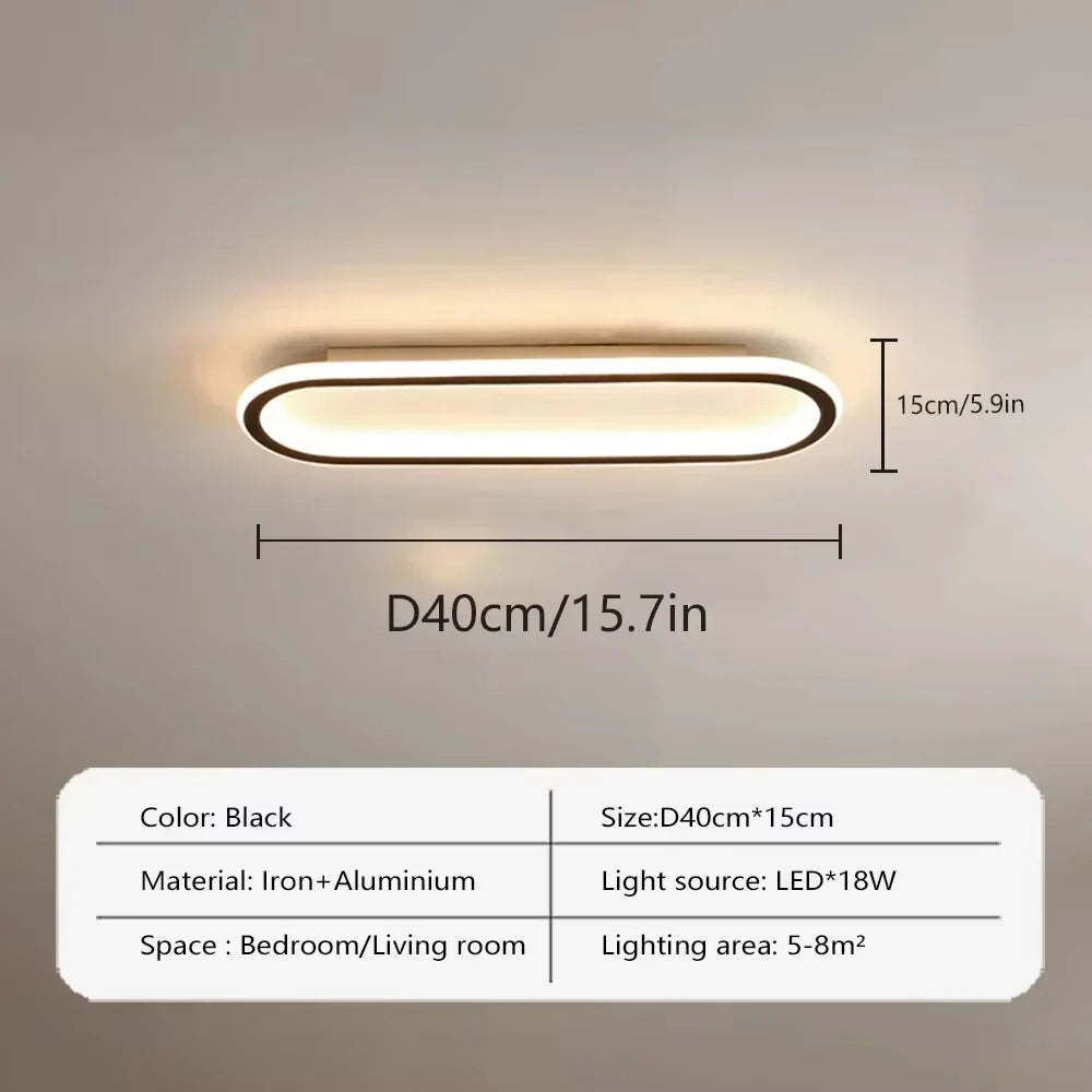 LED Modern Ceiling Light Oval Black Corridor 40/60/80CM Lamp For Bedroom Gallery Porch Living Room Hotel Indoor Lighting Fixture