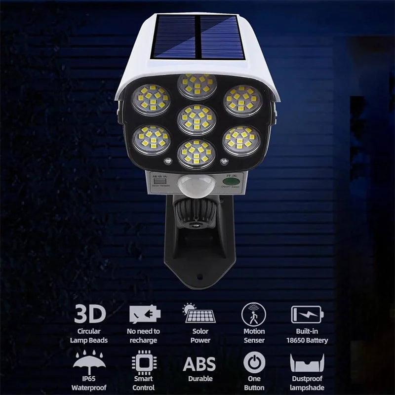 Solar Lights Outdoor With Motion Sensor Remote Controller FloodLights Wireless Dummy Decoy Fake Security Camera for Garden