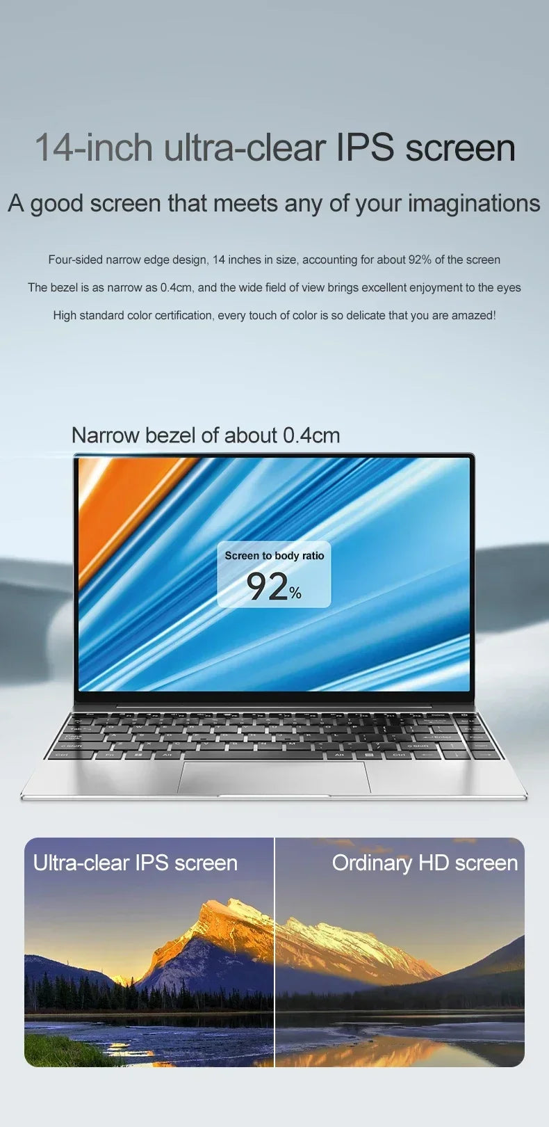 14.1" Ultra Slim Laptop 16GB RAM 2TB SSD Intel N3700 Notebook Gamer 1920*1080 Display Office Study Computer PC Windows 11 Pro