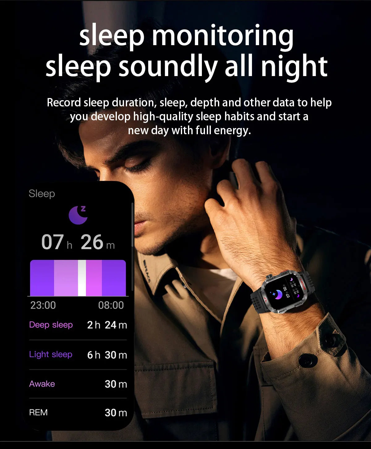 New Military Sports Smartwatch Men Flashlight Compass Altitude Pressure Fitness Waterproof Bluetooth Talk Check Bill Smartwatch