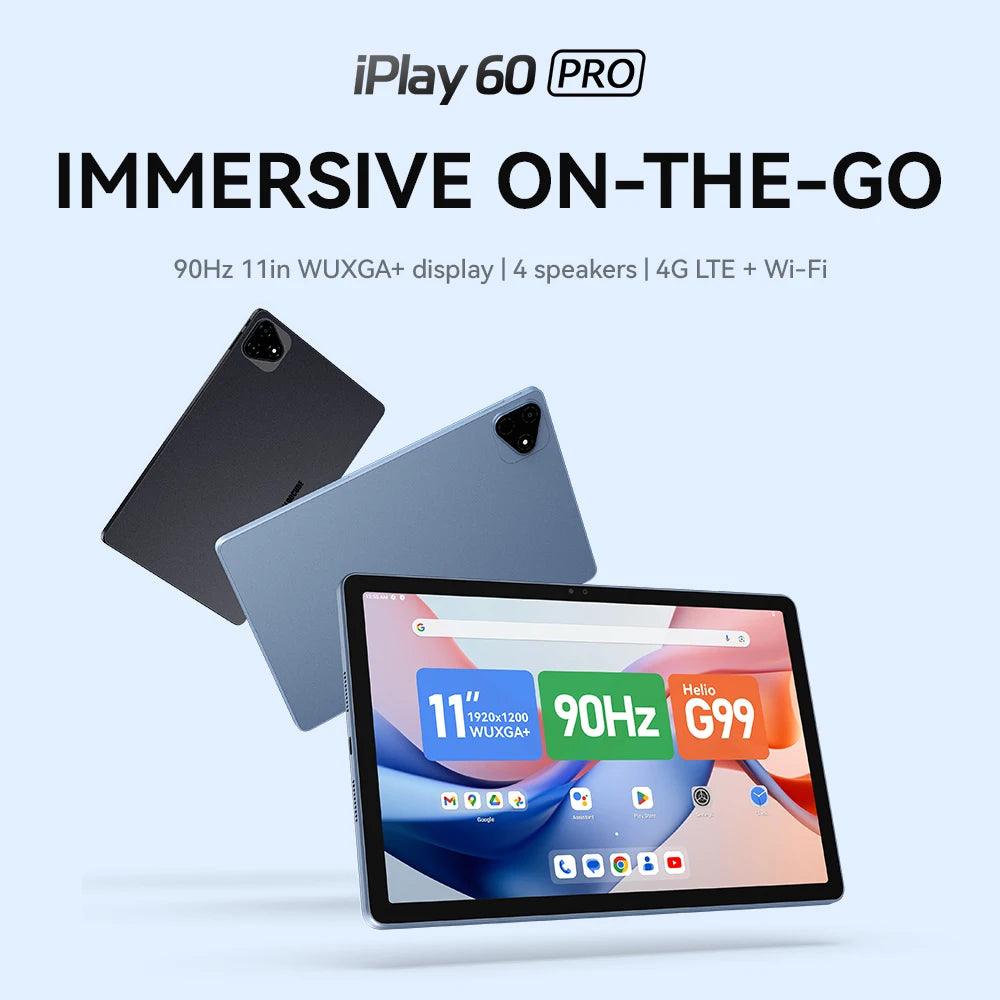 Alldocube iplay 60 pro 11 inch Tablet 6GB+6GB RAM 128GB ROM Android 14 Helio G99 4G LTE+Wi-Fi 90Hz Display 4 Speakers