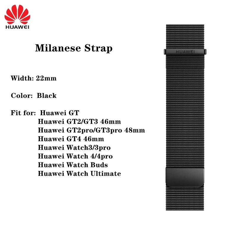 Original Huawei GT2 46mm FKM Rubber Watch Band 22mm Huawei Genuine Leather strap GT Stainless Steel Milanese Wacth Strap