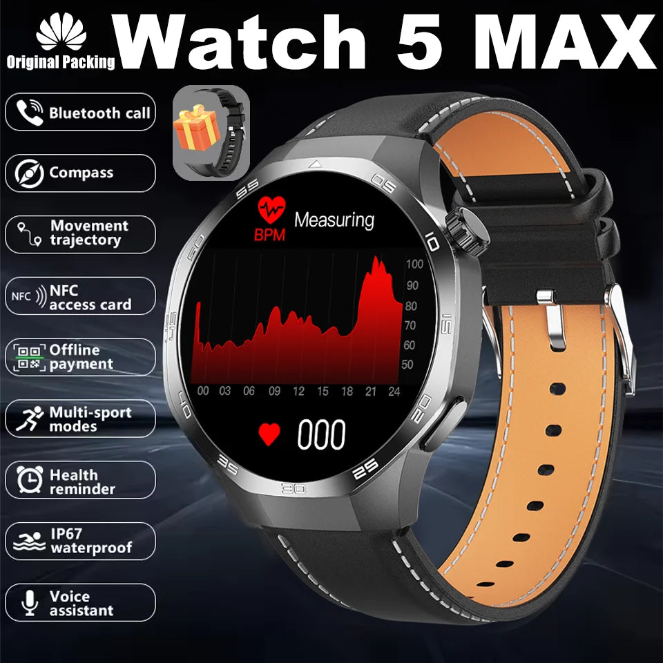 New Smartwatch For Huawei GT5 Men Outdoor Sports Compass Bluetooth Talk NFC Heart Rate GPS Track Weather Waterproof Smart watch