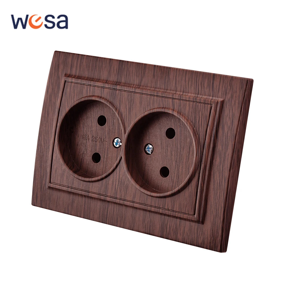 WESA Brown Wooden Wall Surface Socket Plugs Power 2 Socket Electrical Outlett Not Ground Flame Retardant Paint Plastic Sockets
