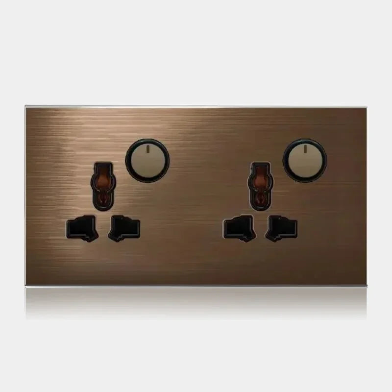 High quality coffee color universal Retro Eu FR 220V wall light switch,Reset button switch electrical socket with LED indicator