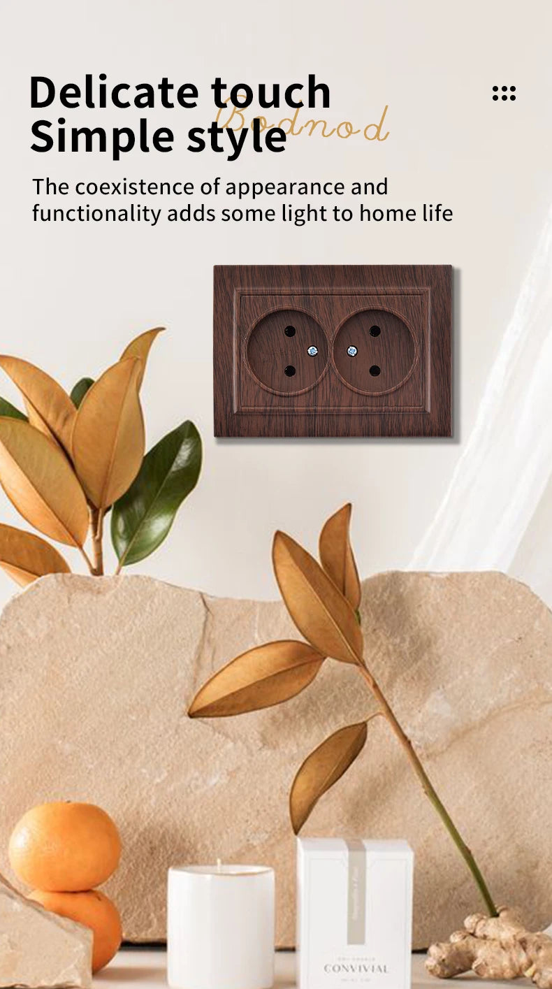 WESA Brown Wooden Wall Surface Socket Plugs Power 2 Socket Electrical Outlett Not Ground Flame Retardant Paint Plastic Sockets