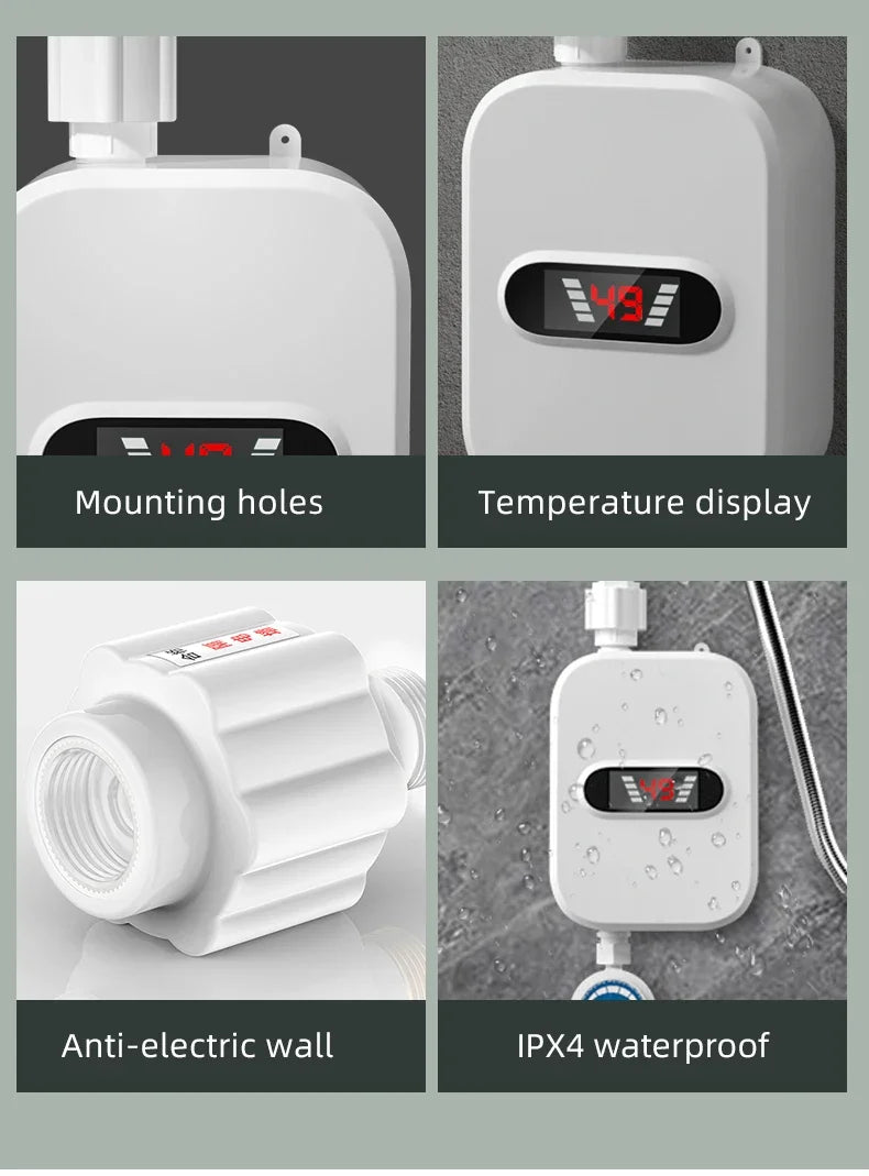 3500W Electric Mini Instant Hot Water Heater Bathroom Faucet Tap Heating 3 Seconds Instant Water Heater Shower Head Set