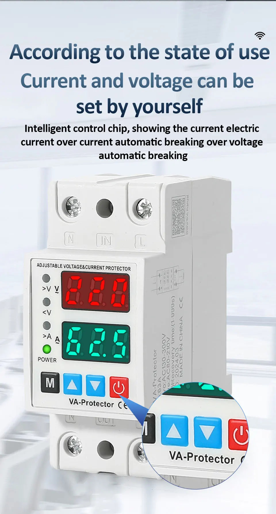 40A/63A 220V Din Rail Dual Display Adjustable Over Voltage Current and Under Voltage Protective Device Protector Relay