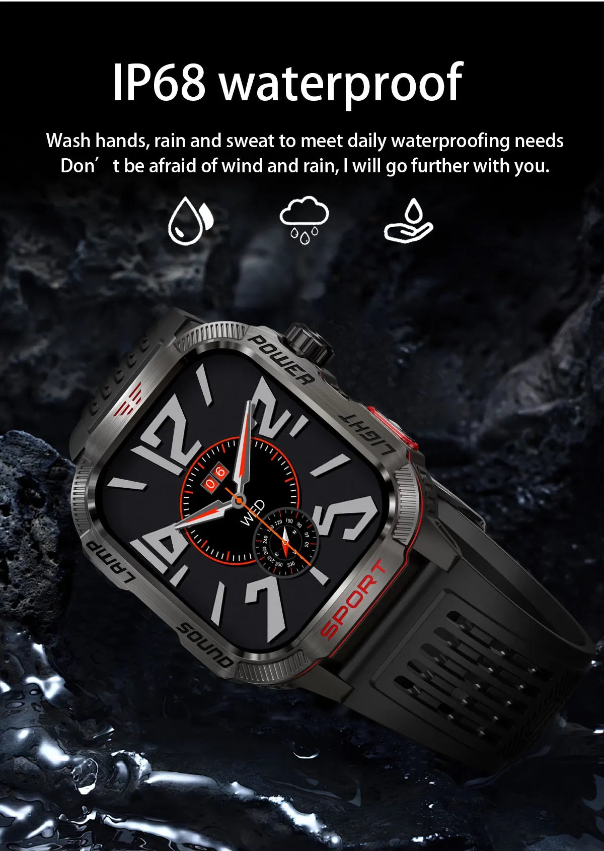 New Military Sports Smartwatch Men Flashlight Compass Altitude Pressure Fitness Waterproof Bluetooth Talk Check Bill Smartwatch