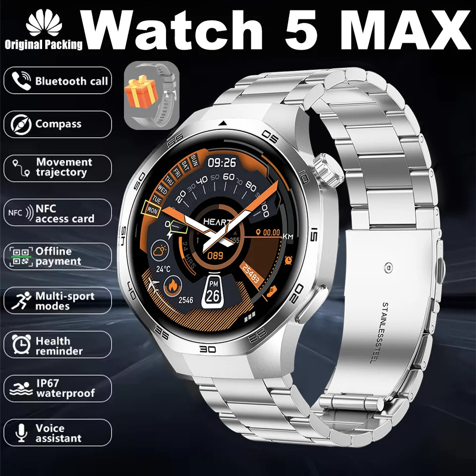 New Smartwatch For Huawei GT5 Men Outdoor Sports Compass Bluetooth Talk NFC Heart Rate GPS Track Weather Waterproof Smart watch