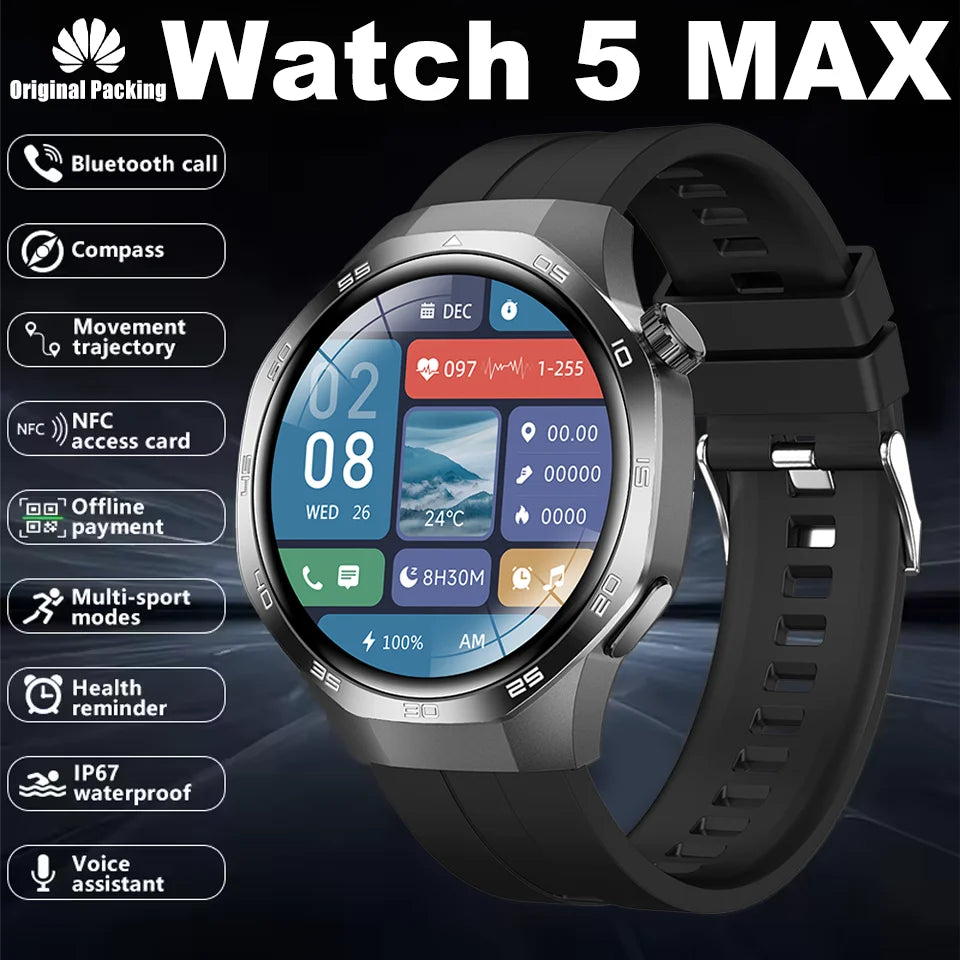 New Smartwatch For Huawei GT5 Men Outdoor Sports Compass Bluetooth Talk NFC Heart Rate GPS Track Weather Waterproof Smart watch
