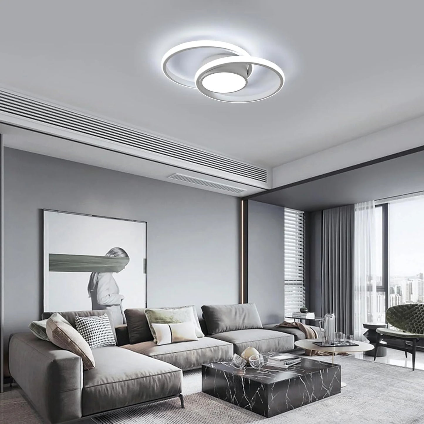 Dimmable LED Ceiling Light,Modern Ceiling Lamp with Remote Control 40W,Round Metal and Acrylic Ceiling LED Light(3000K-6500K)