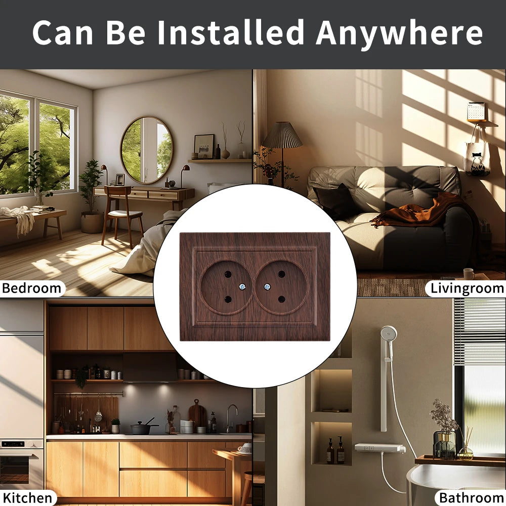 WESA Brown Wooden Wall Surface Socket Plugs Power 2 Socket Electrical Outlett Not Ground Flame Retardant Paint Plastic Sockets