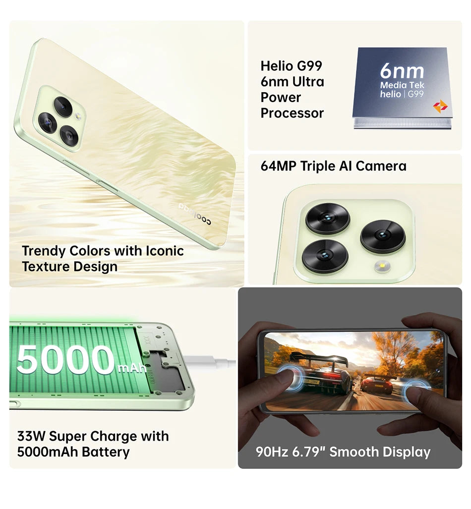 Global Version coolpad COOL 30 Play Smartphone NFC 6.79" HD+ 90Hz Punch-Hole Screen Helio G99 64MP Triple Camera 5000mAh Battery