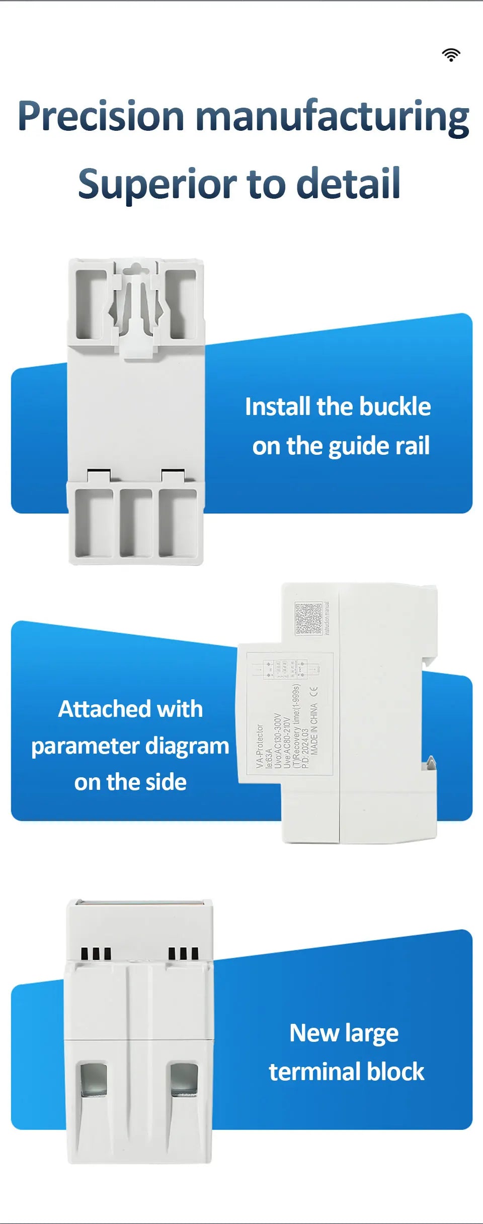 40A/63A 220V Din Rail Dual Display Adjustable Over Voltage Current and Under Voltage Protective Device Protector Relay