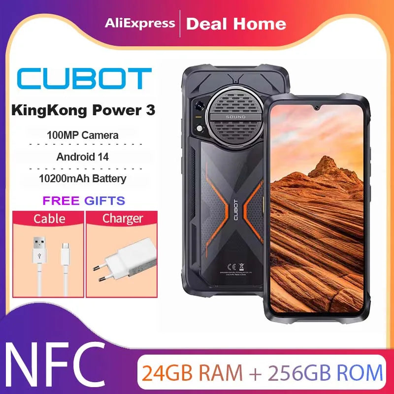 Cubot KingKong Power 3,24 Гб+256 Гб,4G Rugged,10200 мАч,120Hz Screen,100MP Camera,NFC,Android 14,33W глобальная версия
