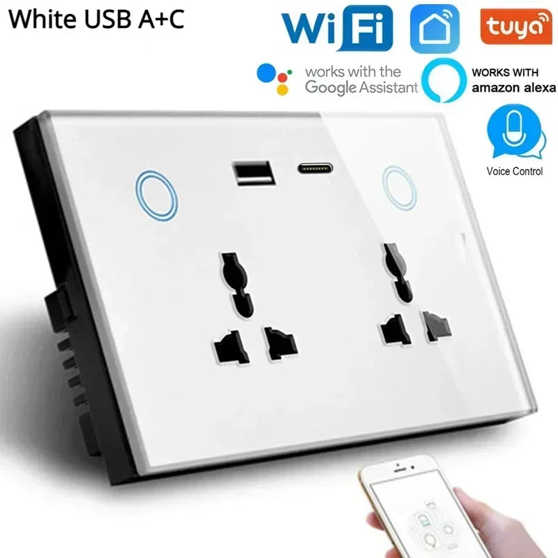 Shawader Tuya Wifi Smart USB Type-C PD 20W Wall Socket Universal Electrical Plug Outlet Power Switch Wireless,Alexa Google Home