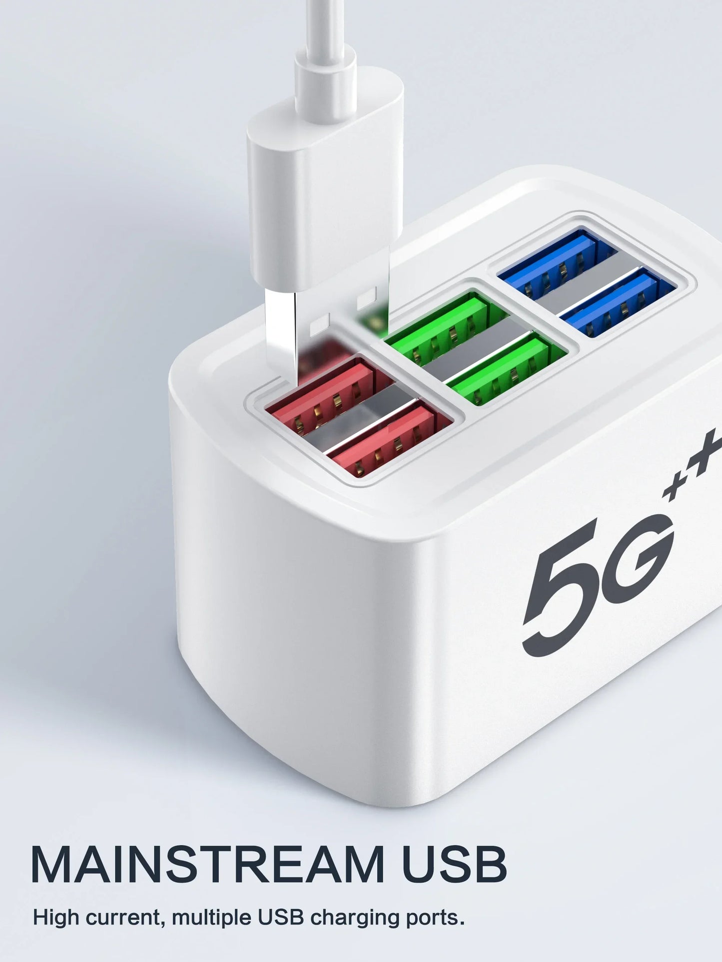 Fast USB Charger 6 in 1 Power Strip Desktop Charging Station Fast Charging 1m Cord USB HUB Adapter Socket for iPhone 16 Home