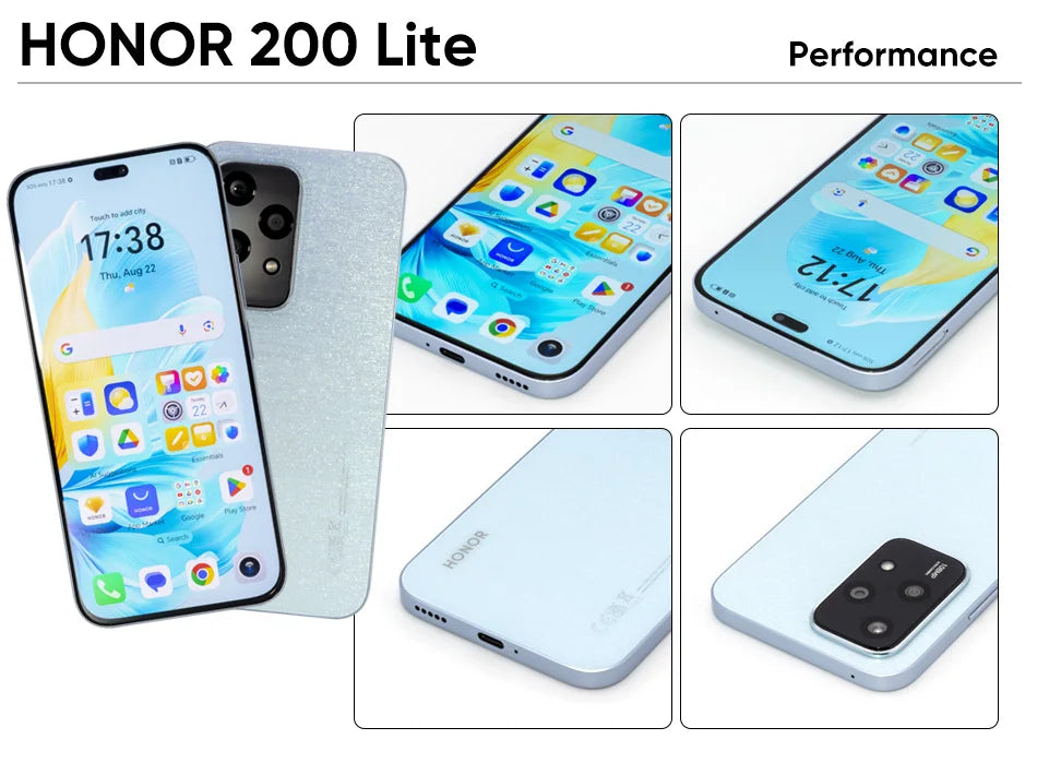 2024 Global Version HONOR 200 Lite 256GB ROM 5G Smartphone Mediatek Dimensity 6080 6.7'' 90Hz AMOLED Display 108MP Main Camera