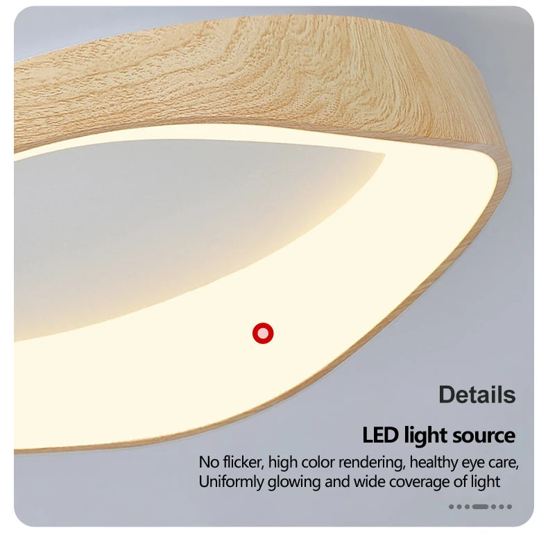 Nordic Wood Ceiling Light Round Log Walnut Remote Home Fixture LED For Study Living Room Hallway Bedroom Decoration Illumination