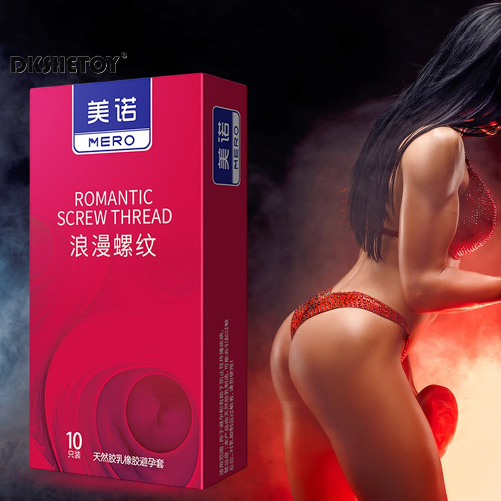Sensitive Condoms For Men Ultra Thin Latex Rubber Penis Sleeve Romantic Screw Thread Ribs Dot Condom For Adult Men 18