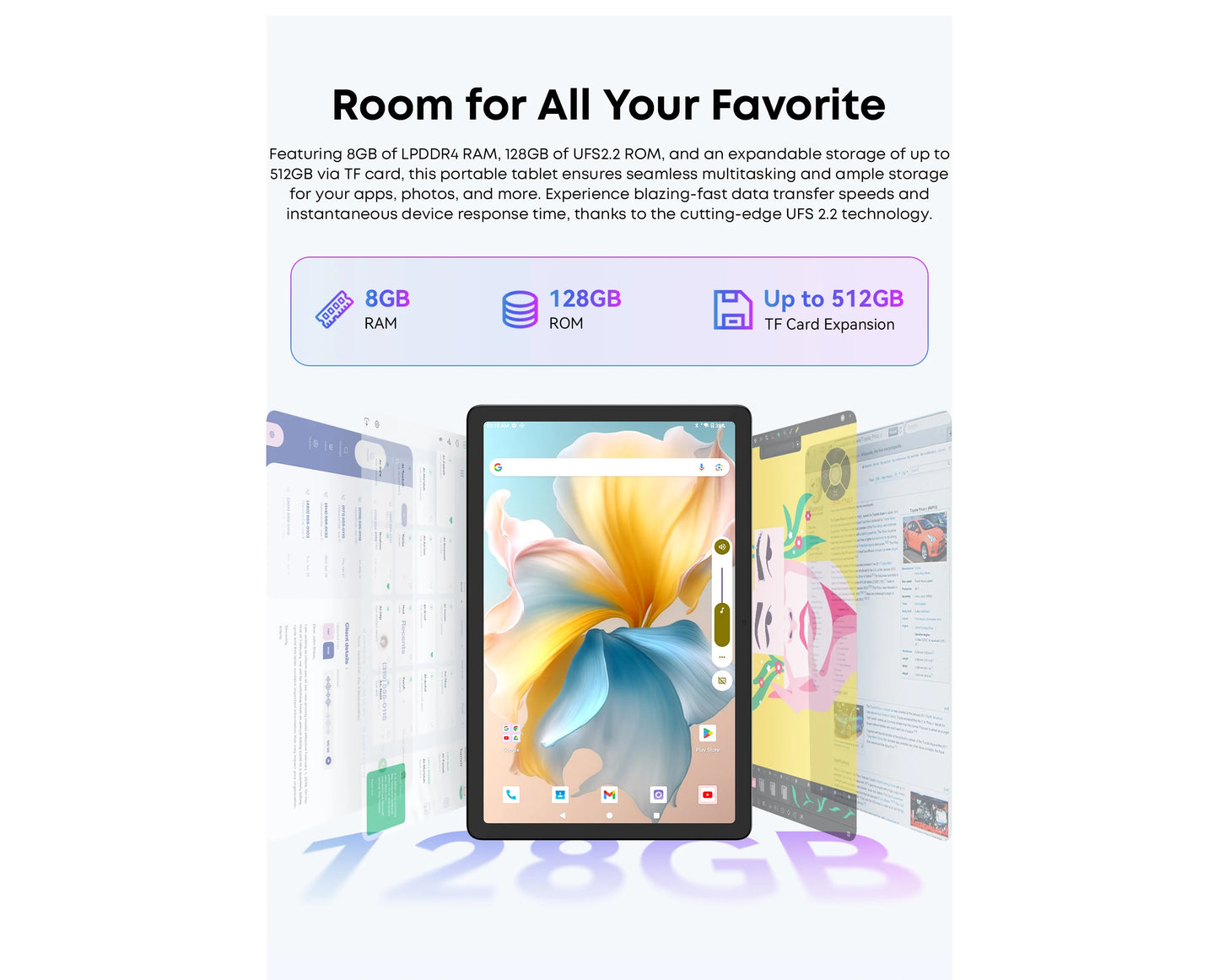 CHUWI AuPad 10.95-inch Tablet FHD Screen 8GB DDR4 128GB ROM 4G LTE GPS Android 14 Snapdragon 685 Octa-Core Widevine L1 Tablet PC