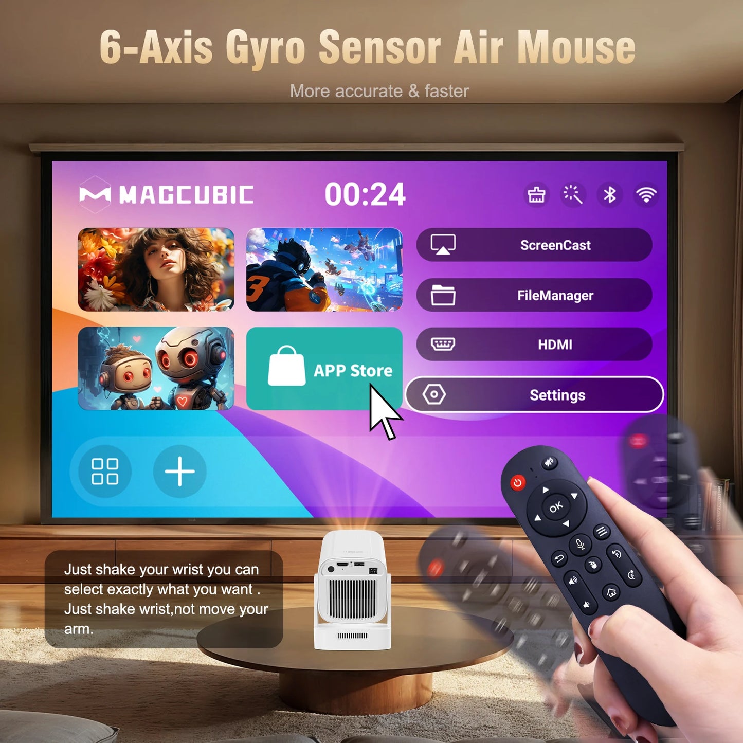 Magcubic HY310 Android 11 Projector 4K Native 1080P Auto Focus 330ANSI Dual Wifi with Air Mouse Voice Assistant Built Speaker