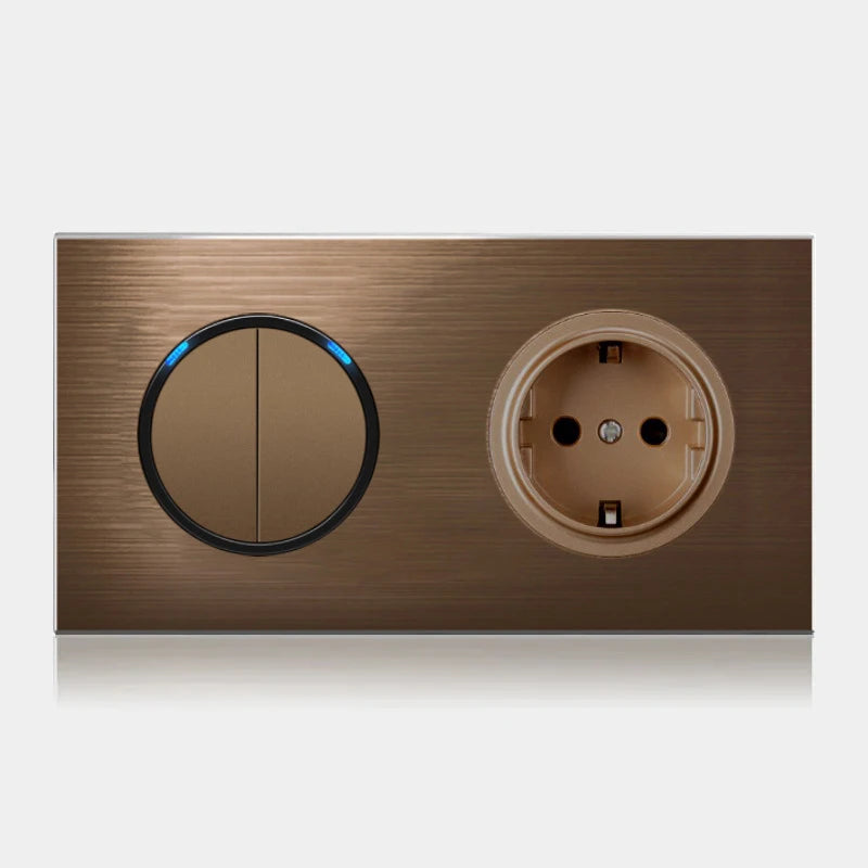 High quality coffee color universal Retro Eu FR 220V wall light switch,Reset button switch electrical socket with LED indicator