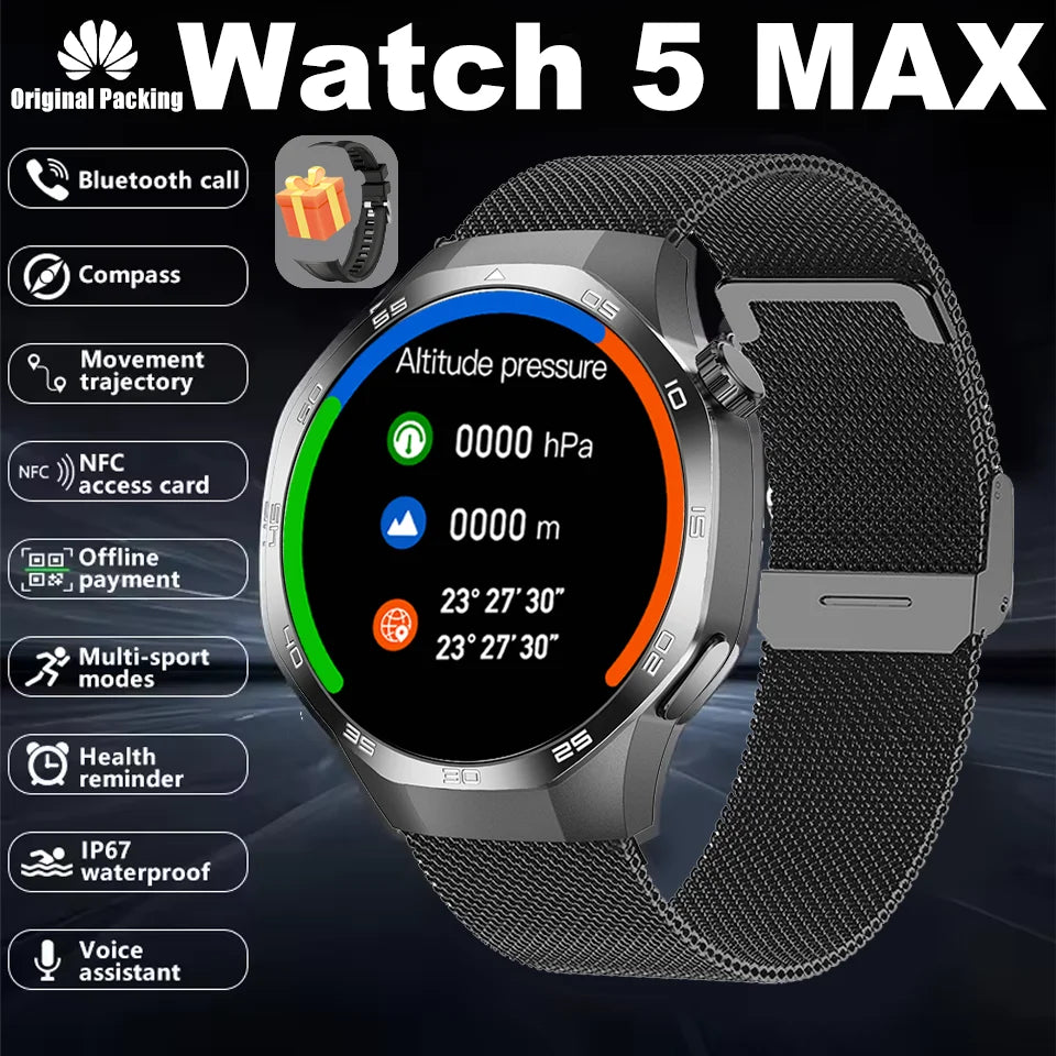New Smartwatch For Huawei GT5 Men Outdoor Sports Compass Bluetooth Talk NFC Heart Rate GPS Track Weather Waterproof Smart watch