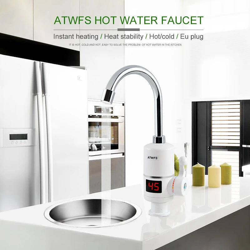 ATWFS Instant Hot Water Heater Tap Fast Instantaneous Thermostat for Water Heater 3000w Electrical Faucet Temperature Display
