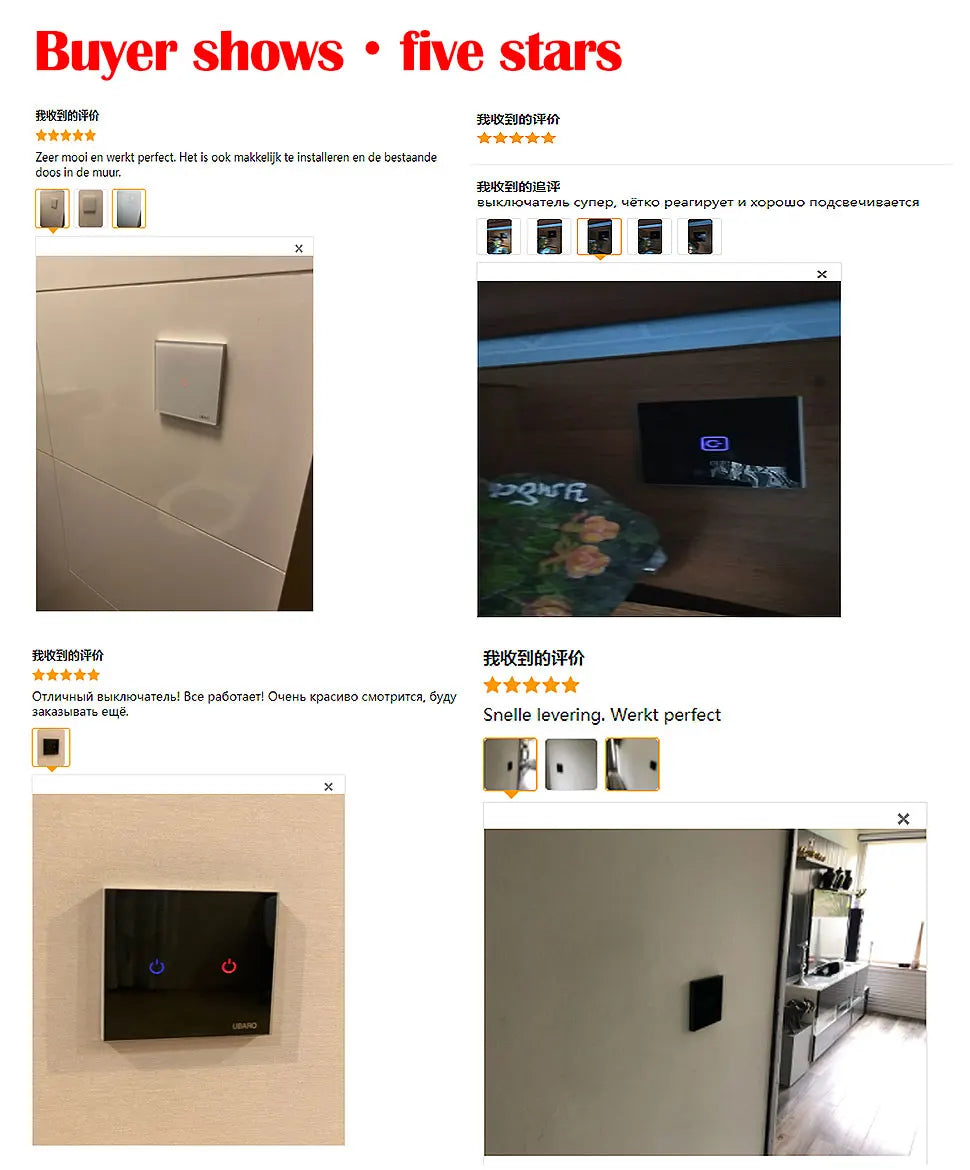 UBARO Eu Wall Touch Switch Luxury Glass Panel Led Indicator Power Light Sensor Button Live Wire Control Switches 1/2/3 Gang