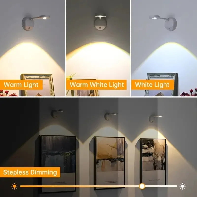 USB Rechargeable Intelligent Human Sensing Wireless Wall Light Dimmable Led Spotlight for Lighting Paintings Pictures Spotlights