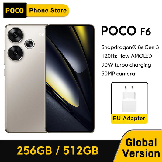 POCO F6 5G Global Version Cellphone 90W turbo charging 120Hz Flow AMOLED display 50MP camera system with OIS Snapdragon 8s Gen 3