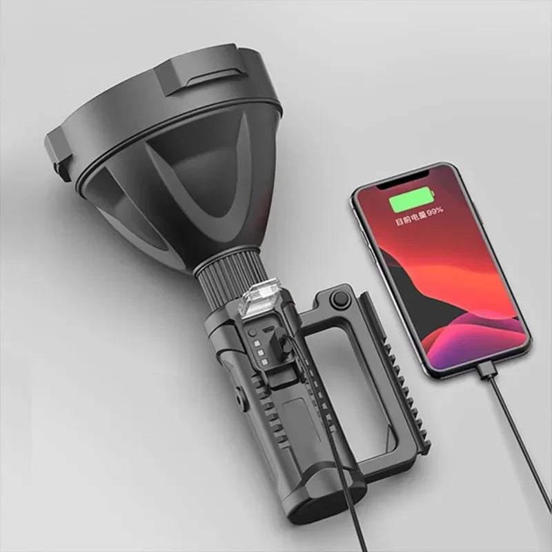 Portable Powerful LED Flashlight Mountable Bracket Handheld Searchlight USB Rechargeable Spotlight Waterproof Torch Light