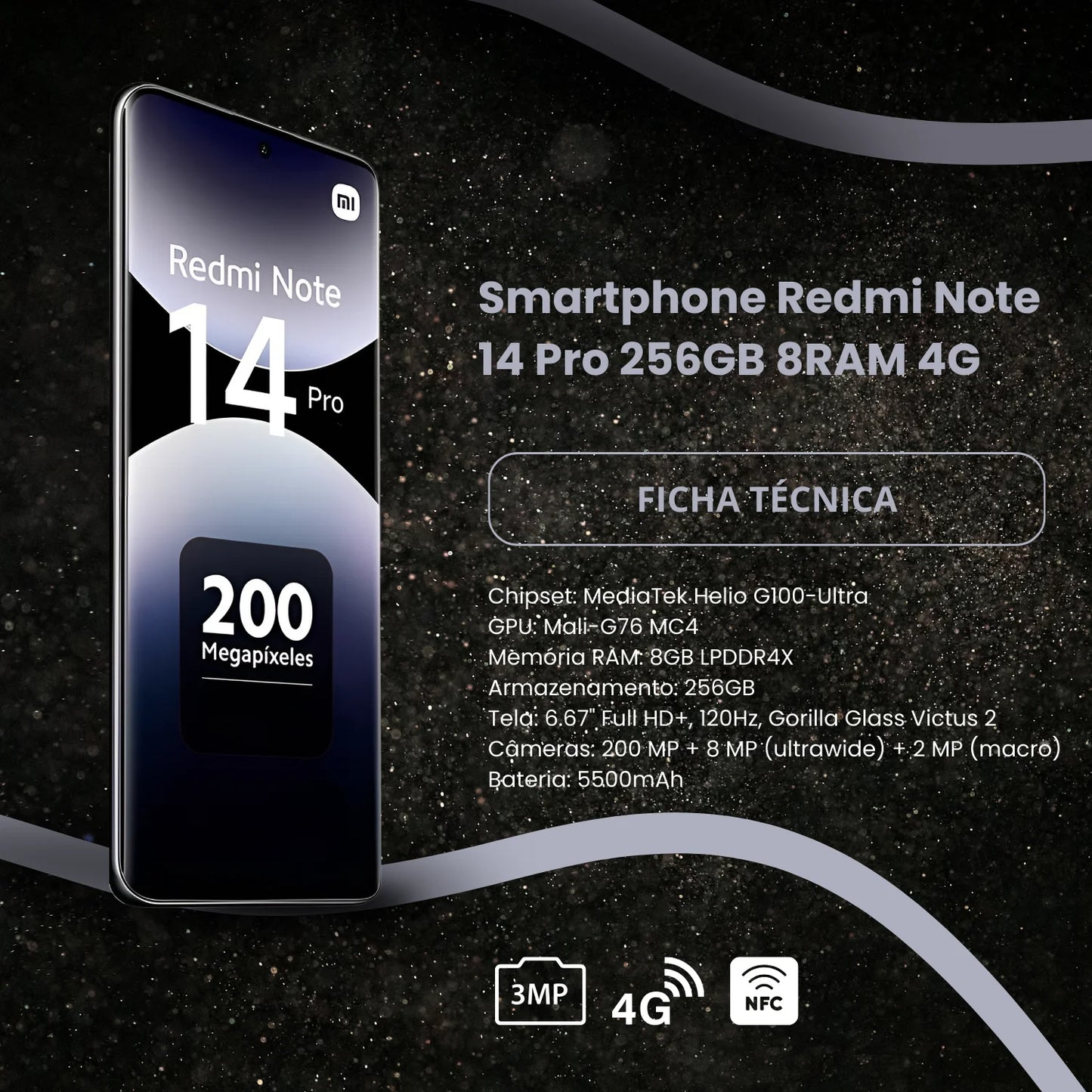 Mobile Phone Smartphone Xiaomi Redmi Note 14 Pro 256GB 8GB RAM 4G 120Hz 5500mAh 200MP Camera with AI