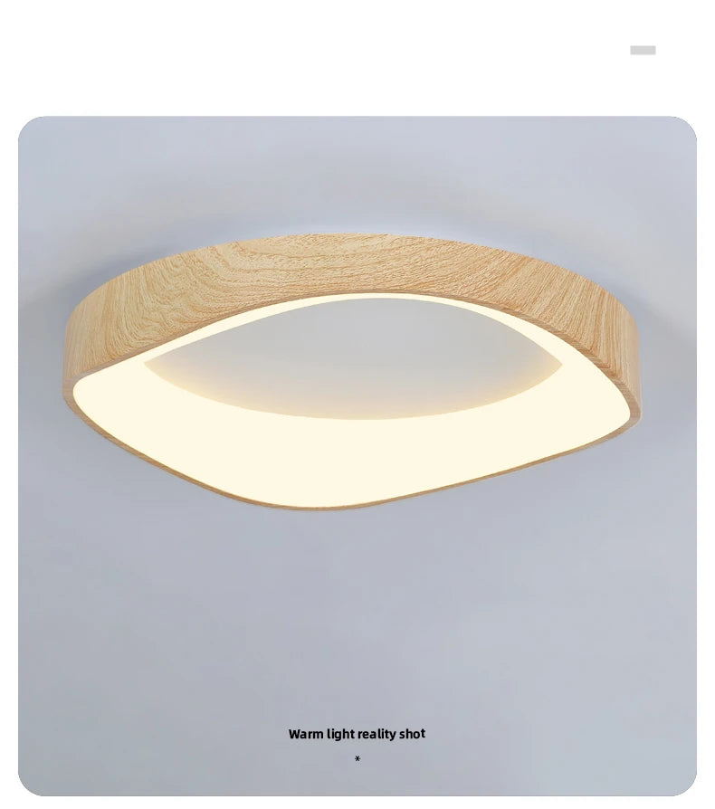 Nordic Wood Ceiling Light Round Log Walnut Remote Home Fixture LED For Study Living Room Hallway Bedroom Decoration Illumination