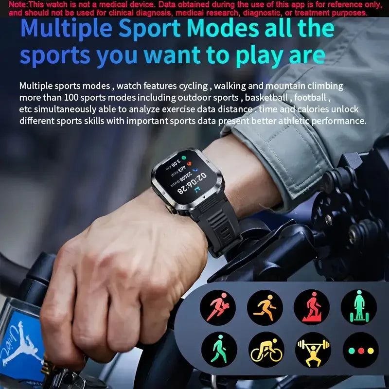 Rugged And Durable Military Smart Watch Ip68 Waterproof 2.01'' HD Display Bluetooth Voice Smart Watch For Android IOS XIAOMI