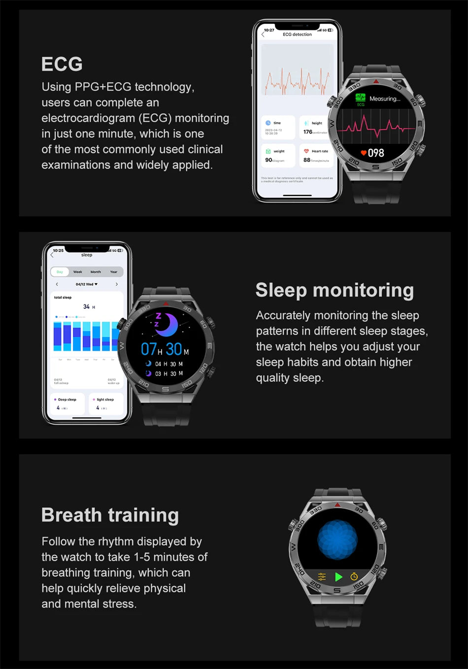 LIGE GPS Smart Watch Men 454*454 HD resolution Voice Calling NFC Watches Compass IP68 Waterproof ECG+PPG Smartwatch For Huawei